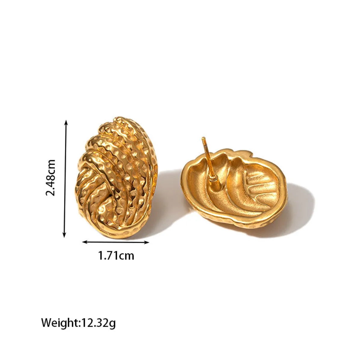 1 Pair Retro Irregular Solid Color Spiral Plating 304 Stainless Steel 18K Gold Plated Ear Studs