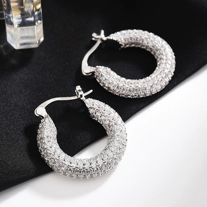 1 Pair Retro Lady Circle Plating Inlay Copper Zircon White Gold Plated Earrings