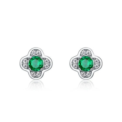 1 Pair Retro Lady Classic Style Geometric Four Leaf Clover Polishing Inlay Sterling Silver Lab-Grown Gemstone Ear Studs