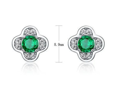 1 Pair Retro Lady Classic Style Geometric Four Leaf Clover Polishing Inlay Sterling Silver Lab-Grown Gemstone Ear Studs