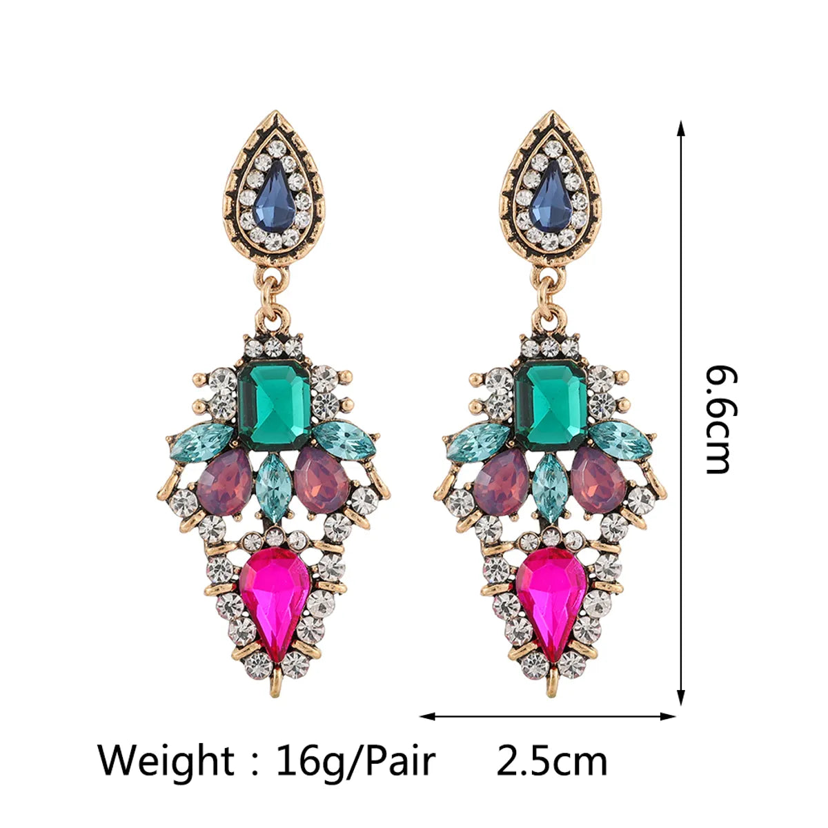 1 Pair Retro Lady Geometric Hollow Out Inlay Zinc Alloy Rhinestones Drop Earrings