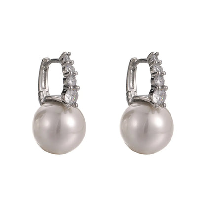 1 Pair Retro Lady Geometric Imitation Pearl Copper White Gold Plated Earrings