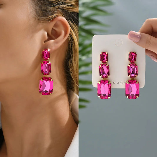 1 Pair Retro Lady Geometric Rhinestone Tassel Women's Drop Earrings