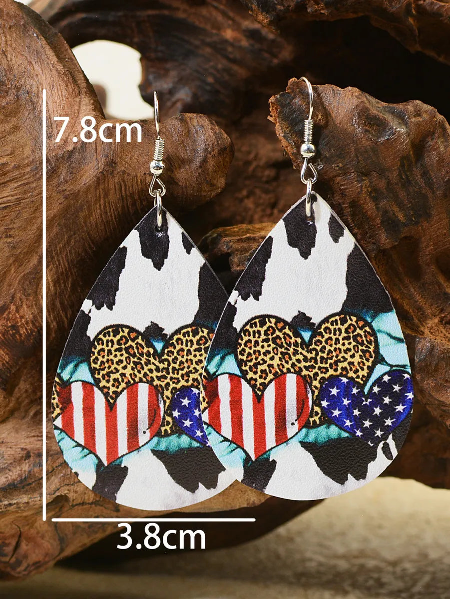 1 Pair Retro Lady Heart Shape Pu Leather Earrings