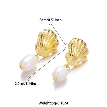 1 Pair Retro Lady Roman Style Shell Plating Stainless Steel 18k Gold Plated Drop Earrings