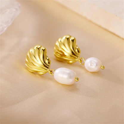 1 Pair Retro Lady Roman Style Shell Plating Stainless Steel 18k Gold Plated Drop Earrings