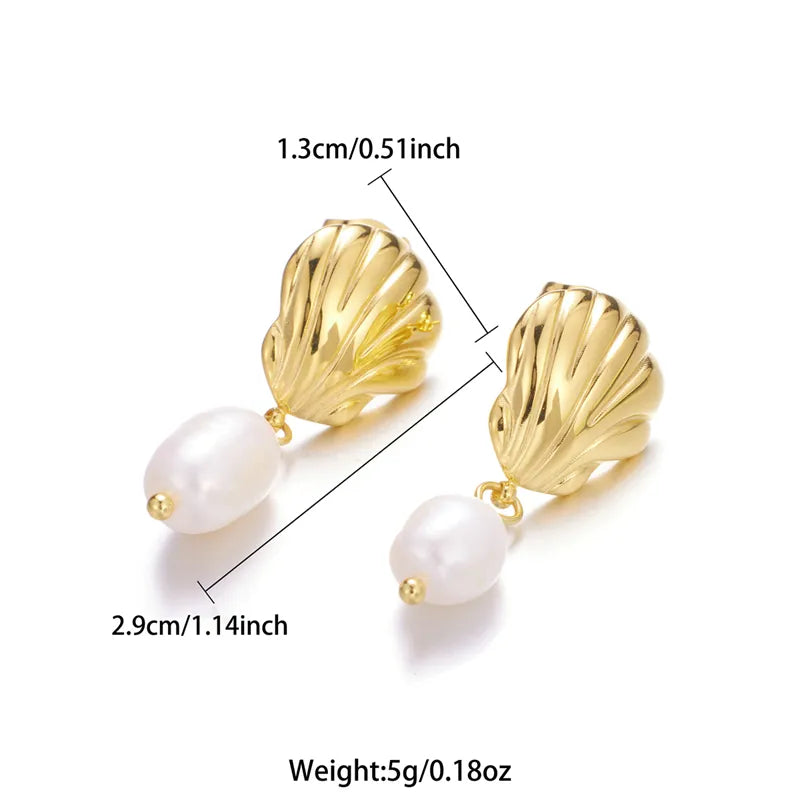 1 Pair Retro Lady Roman Style Shell Plating Stainless Steel 18k Gold Plated Drop Earrings