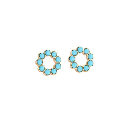 1 Pair Retro Lady Round Plating Inlay Alloy Turquoise Silver Plated Ear Studs