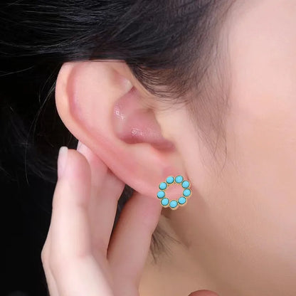 1 Pair Retro Lady Round Plating Inlay Alloy Turquoise Silver Plated Ear Studs