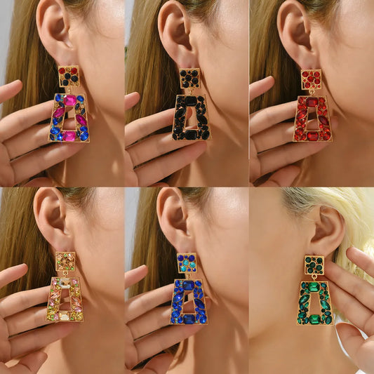 1 Pair Retro Lady Simple Style Trapezoid Plating Alloy Artificial Gemstones Drop Earrings