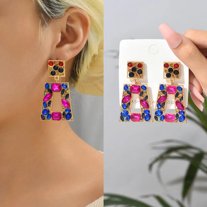 1 Pair Retro Lady Simple Style Trapezoid Plating Alloy Artificial Gemstones Drop Earrings