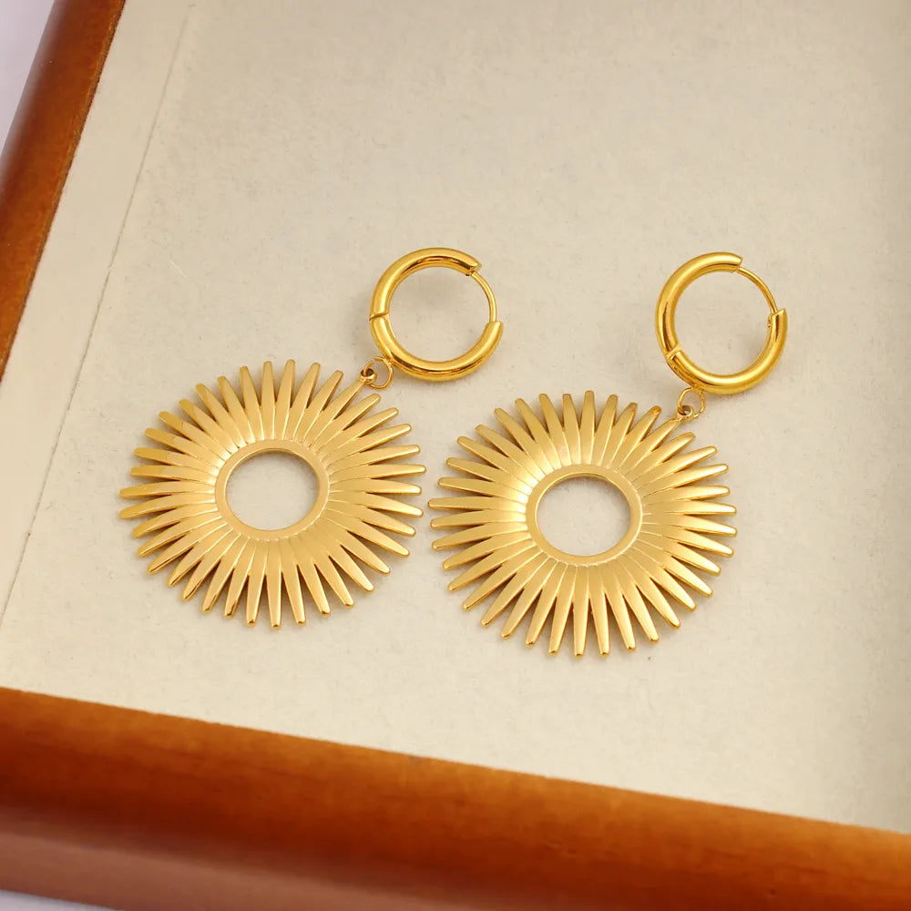 1 Pair Retro Lady Vacation Round 304 Stainless Steel 316 Stainless Steel  18K Gold Plated Drop Earrings