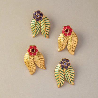 1 Pair Retro Leaves Inlay Alloy Rhinestones Ear Studs