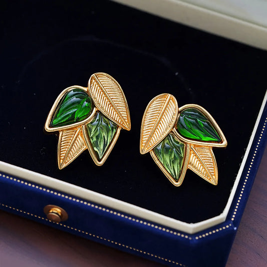 1 Pair Retro Leaves Plating Copper Ear Studs