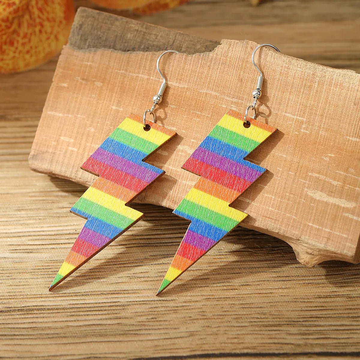 1 Pair Retro Leopard Lightning Wood Women's Drop Earrings