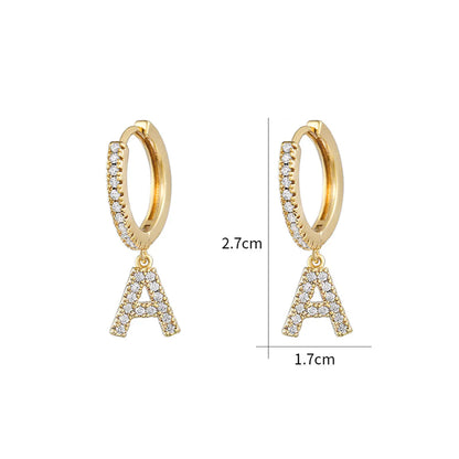 1 Pair Retro Letter Copper Inlay Zircon Drop Earrings