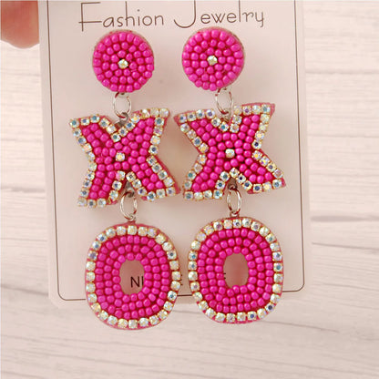 1 Pair Retro Letter Handmade Inlay Stainless Steel Cloth Glass Drop Earrings