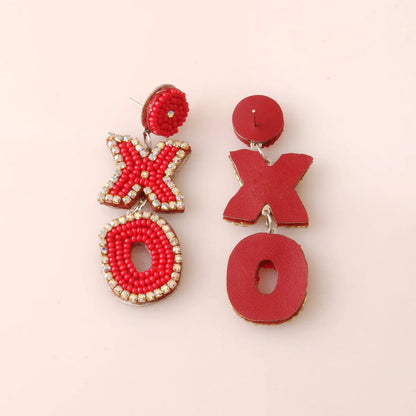 1 Pair Retro Letter Handmade Inlay Stainless Steel Cloth Glass Drop Earrings