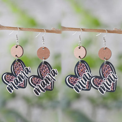 1 Pair Retro Letter Heart Shape Wood Drop Earrings