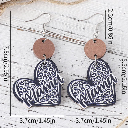 1 Pair Retro Letter Heart Shape Wood Drop Earrings