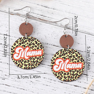 1 Pair Retro Letter Leopard Wood Drop Earrings