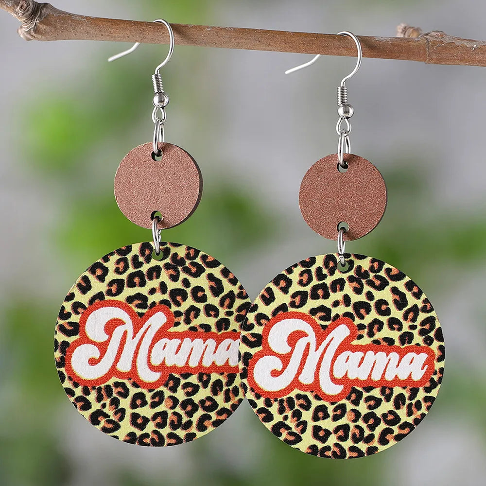 1 Pair Retro Letter Leopard Wood Drop Earrings