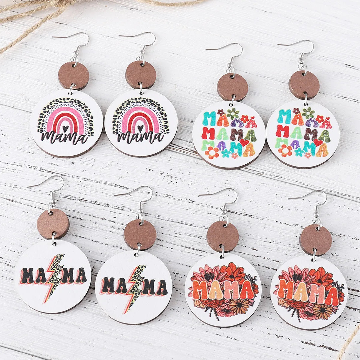 1 Pair Retro Letter Leopard Wood Drop Earrings