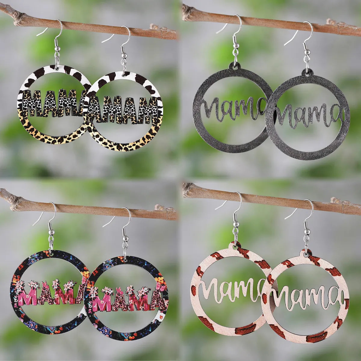 1 Pair Retro Letter Leopard Wood Drop Earrings