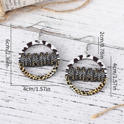 1 Pair Retro Letter Leopard Wood Drop Earrings