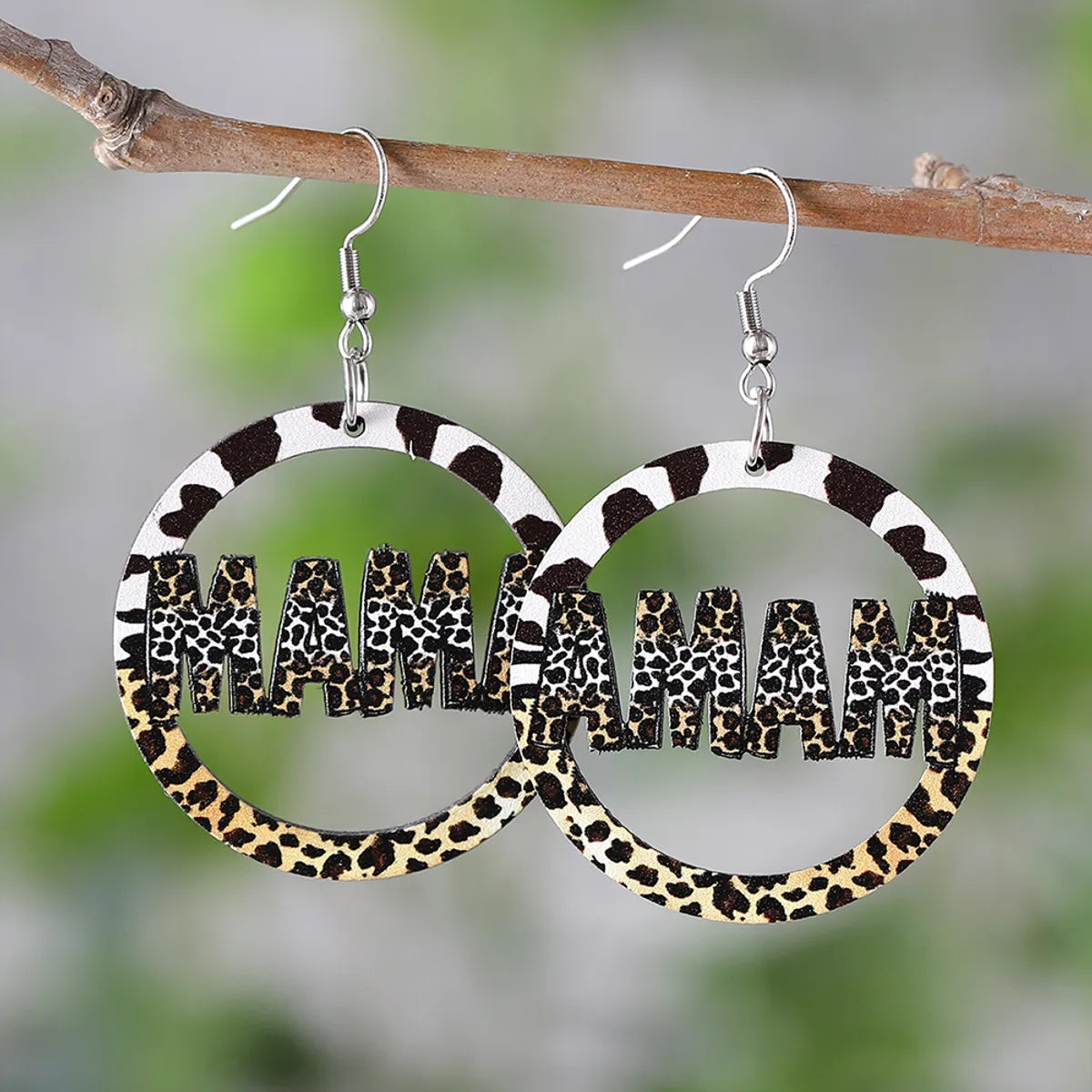 1 Pair Retro Letter Leopard Wood Drop Earrings