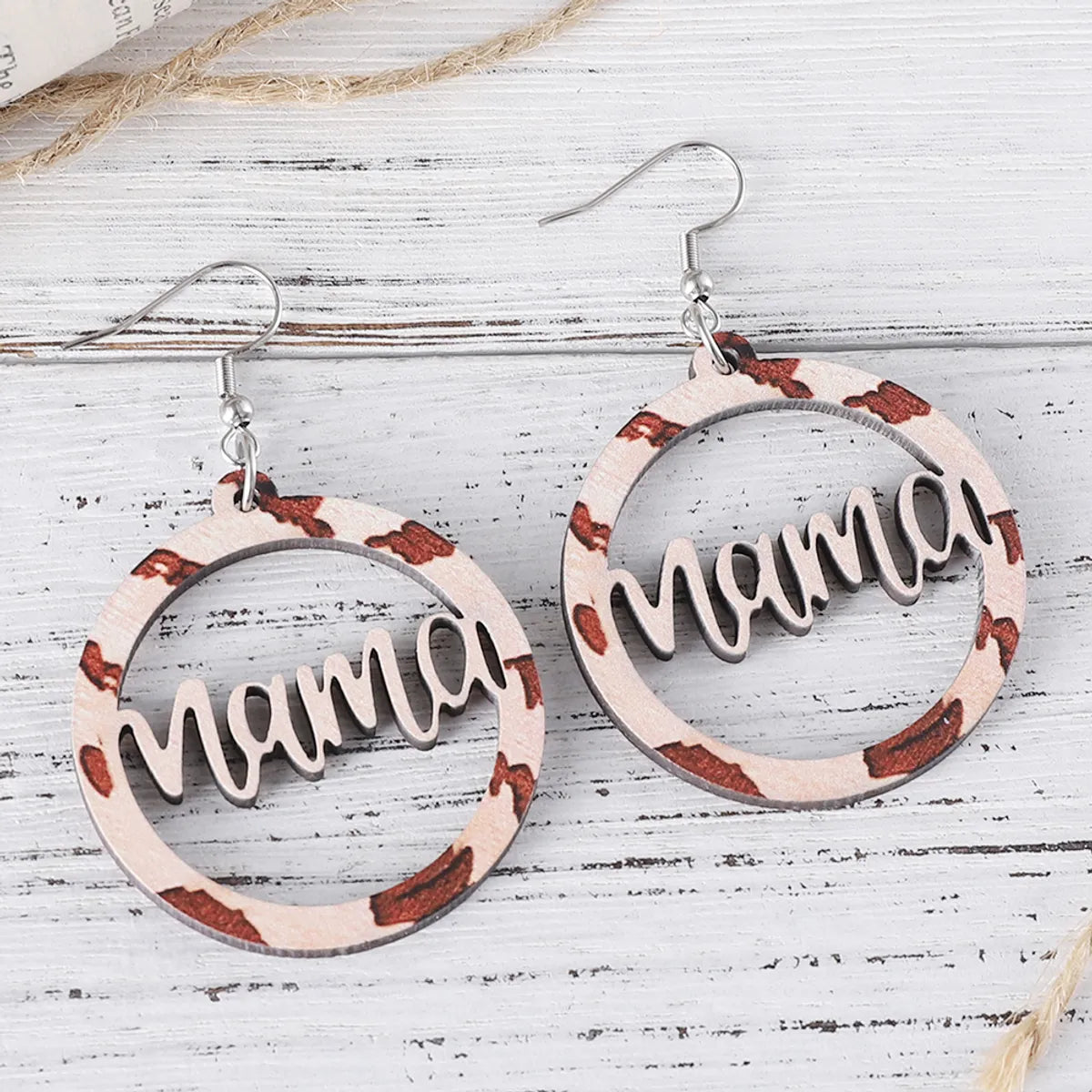 1 Pair Retro Letter Leopard Wood Drop Earrings