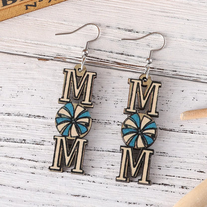 1 Pair Retro Letter Wood Drop Earrings