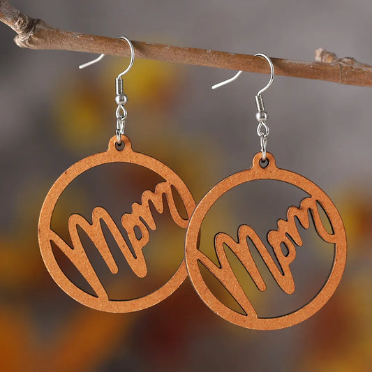 1 Pair Retro Letter Wood Drop Earrings