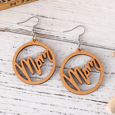 1 Pair Retro Letter Wood Drop Earrings