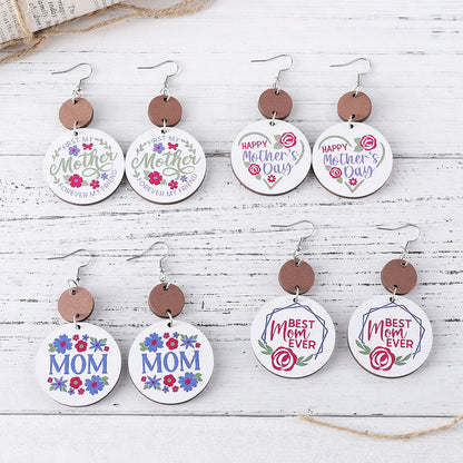 1 Pair Retro Letter Wood Drop Earrings