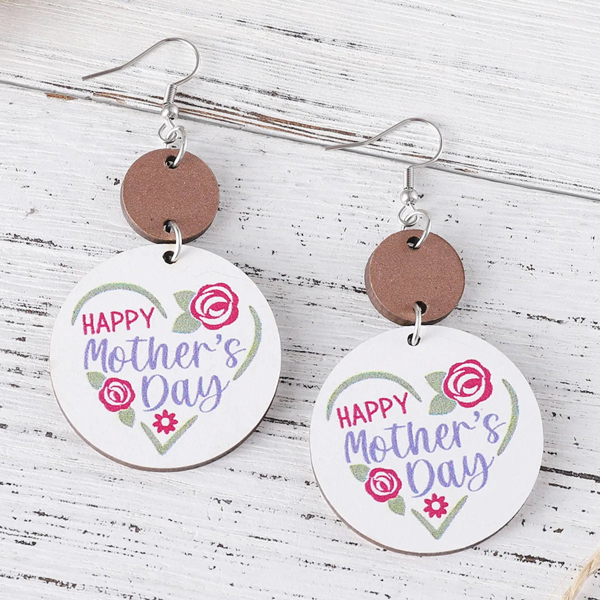 1 Pair Retro Letter Wood Drop Earrings