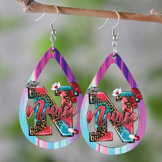 1 Pair Retro Letter Wood Drop Earrings