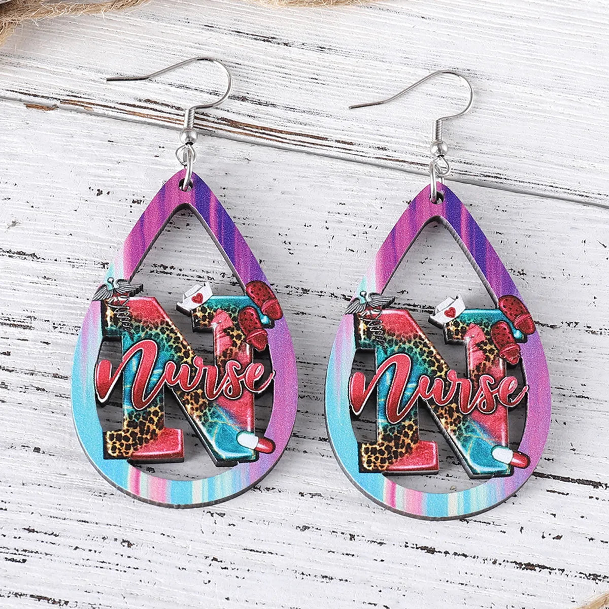 1 Pair Retro Letter Wood Drop Earrings