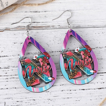 1 Pair Retro Letter Wood Drop Earrings