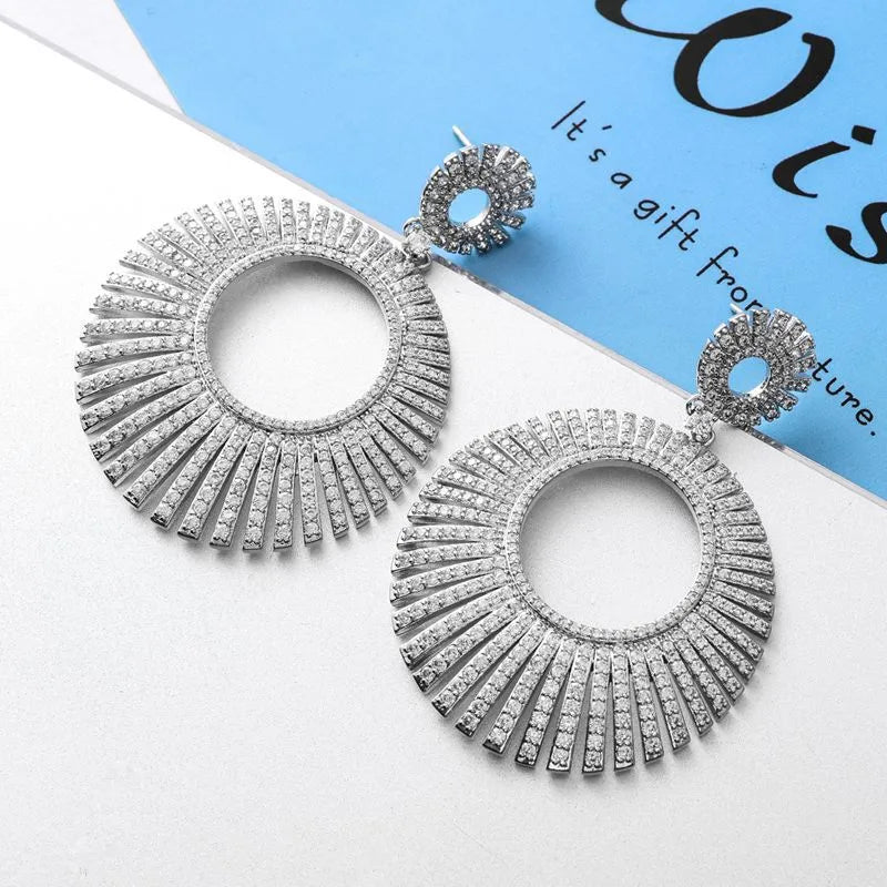 1 Pair Retro Luxurious Circle Plating Inlay Copper Zircon White Gold Plated Drop Earrings