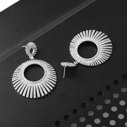 1 Pair Retro Luxurious Circle Plating Inlay Copper Zircon White Gold Plated Drop Earrings