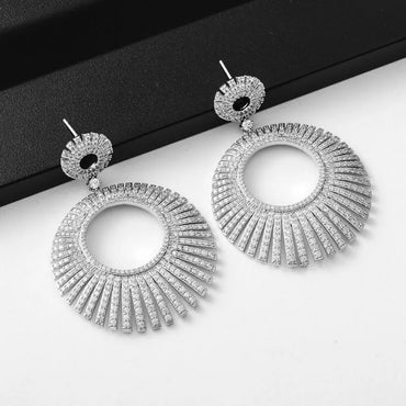 1 Pair Retro Luxurious Circle Plating Inlay Copper Zircon White Gold Plated Drop Earrings