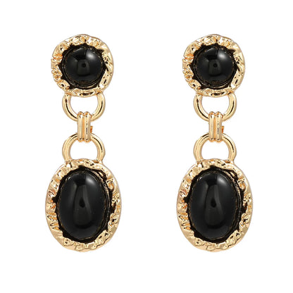 1 Pair Retro Luxurious Round Eye Plating Inlay Alloy Resin Rhinestones Pearl Gold Plated Drop Earrings