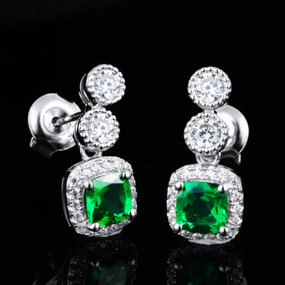 1 Pair Retro Luxurious Shiny Oval Inlay Sterling Silver Zircon Drop Earrings Ear Studs