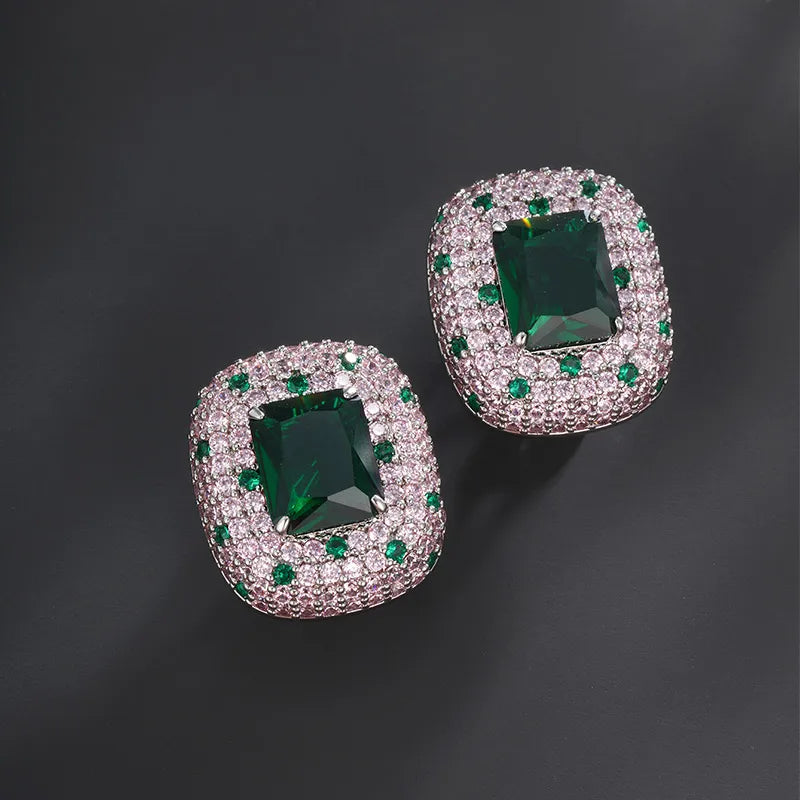 1 Pair Retro Luxurious XUPING Square Plating Inlay Copper Artificial Gemstones 18K Gold Plated Platinum Plated Ear Studs