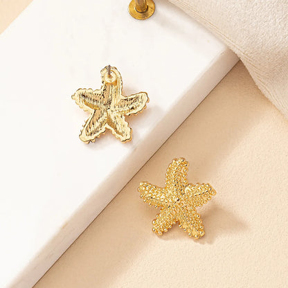 1 Pair Retro Marine Style Starfish Plating Alloy Gold Plated Ear Studs