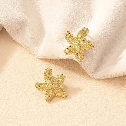 1 Pair Retro Marine Style Starfish Plating Alloy Gold Plated Ear Studs