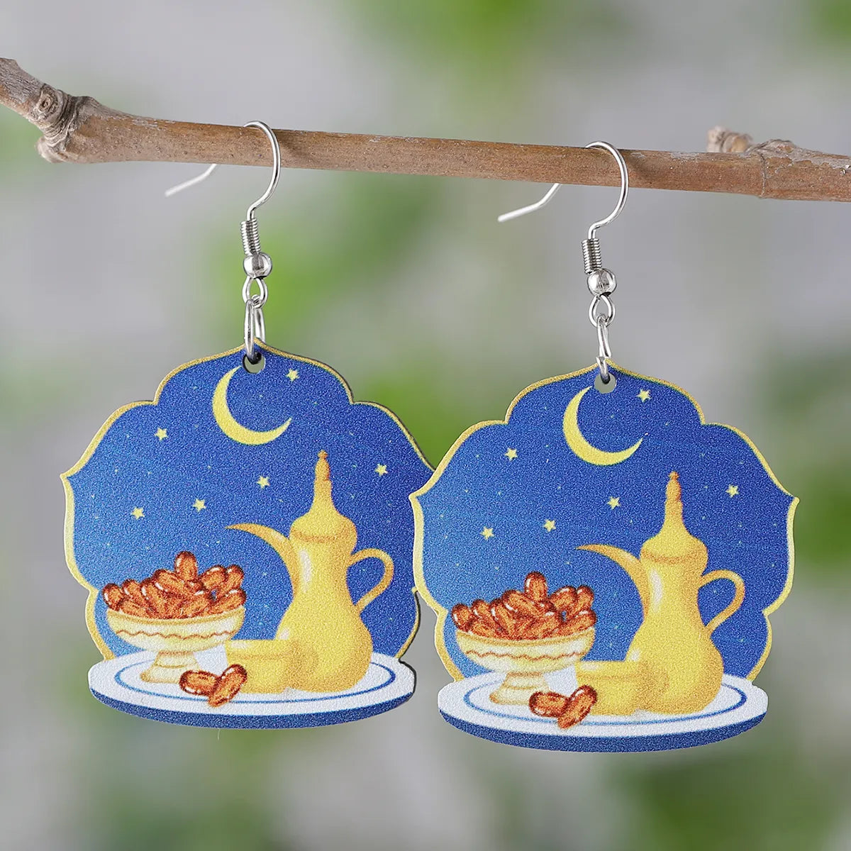 1 Pair Retro Moon Wood Drop Earrings