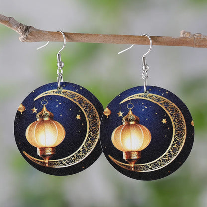 1 Pair Retro Moon Wood Drop Earrings