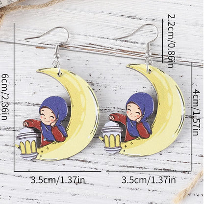 1 Pair Retro Moon Wood Drop Earrings